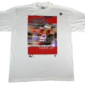 VINTAGE 1997 Detroit Red Wings Stanley Cup T-Shirt Mens XL White Like New NHL